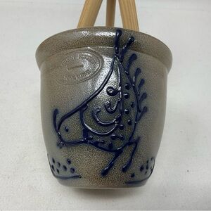 Beaumont Pottery Salt Glaze Cobalt Blue Bird Crock Planter, York, Maine 1988